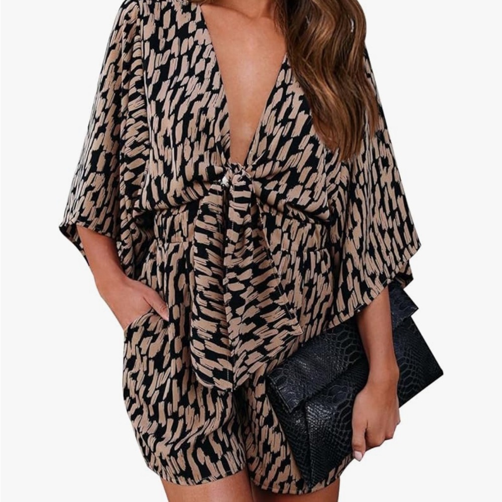 Stylish Black and Tan Patterned Romper